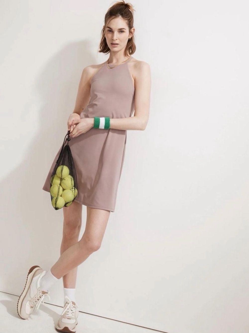 Mauve Slip Dress with High Neck